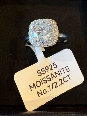 Silver Moissanite Halo Ring with Clear Center Stone 2.2 Carat Size 7